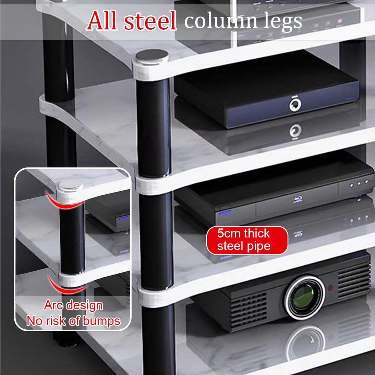 Wielokolorowy stojak multimedialny AV do odtwarzacza CD, stojak stereo i wieża audio, szafka na konsolę wideo do salonu, gier i miejsca do nagrywania - trwały i stylowy design
