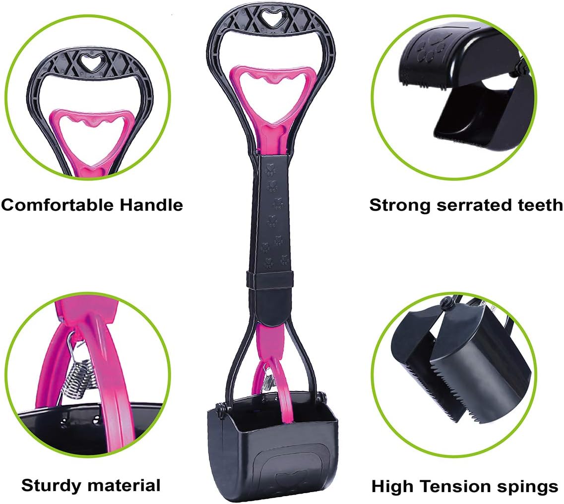 Dog Pooper Scooper with 17.7in Handle-Perfect for Picking up Poo Shit Without Smelling and Tuching-Pink