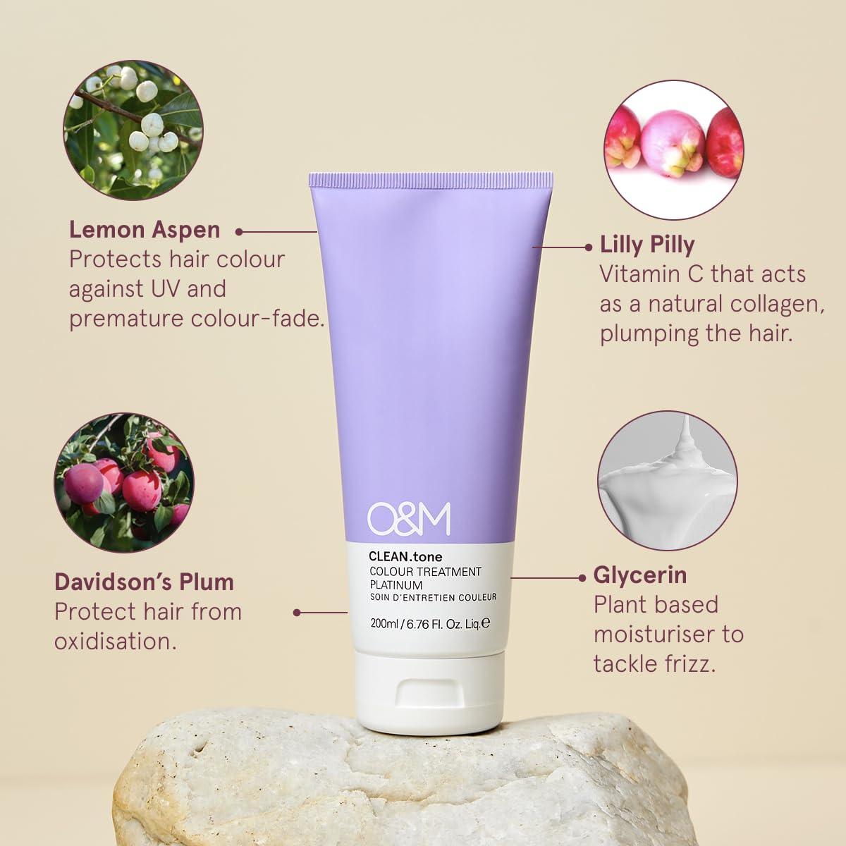 O&M CLEAN.tone Platinum (200ml) – Tönende Haarkur für hellblondes bis sehr hellblondes Haar – Farbkorrektur & Pflege gegen Gelbstich – Ohne Sulfate & Silikone – PETA-zertifiziert & Made in Australia