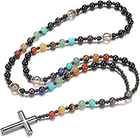 Vista 59 de Tiger Eye Cross Necklace for Men, Obsidian Necklace, Hematite Cross Pendant Lava Rock Rosary Healing Crystal Necklaces