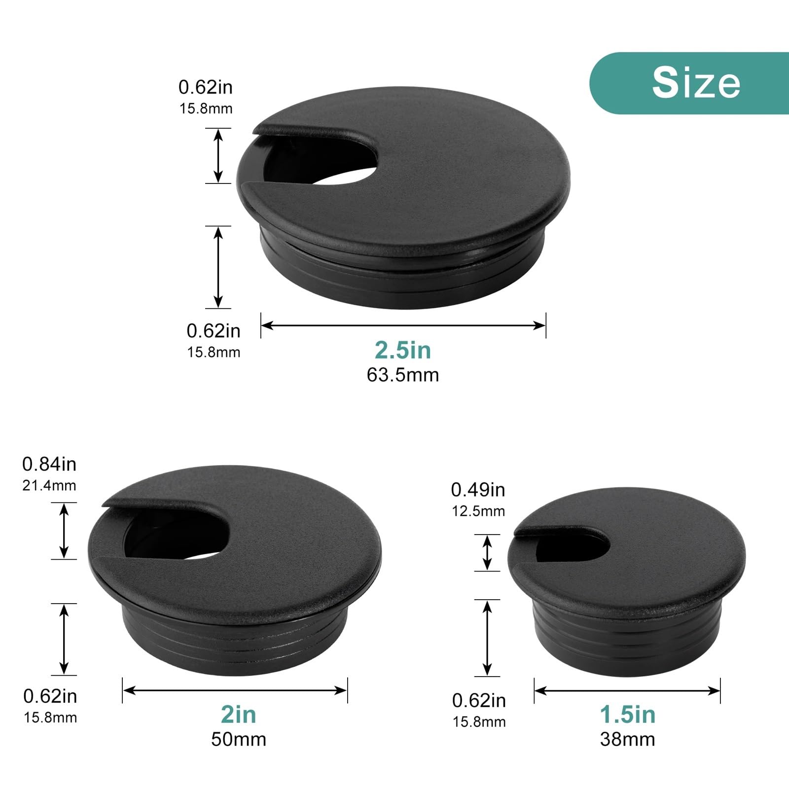 Pasacables para Escritorio, Pasacables for Escritorio 20 Piezas ABS Blanco y Negro(White 2.5 Inch)
