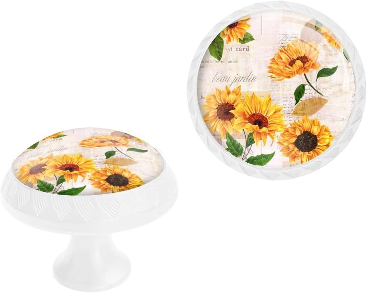 6 Pack White Drawer Pulls Knobs, Sunflowers Cabinet Knobs Crystal Glass Dresser Knobs for Kitchen Bathroom Hardware