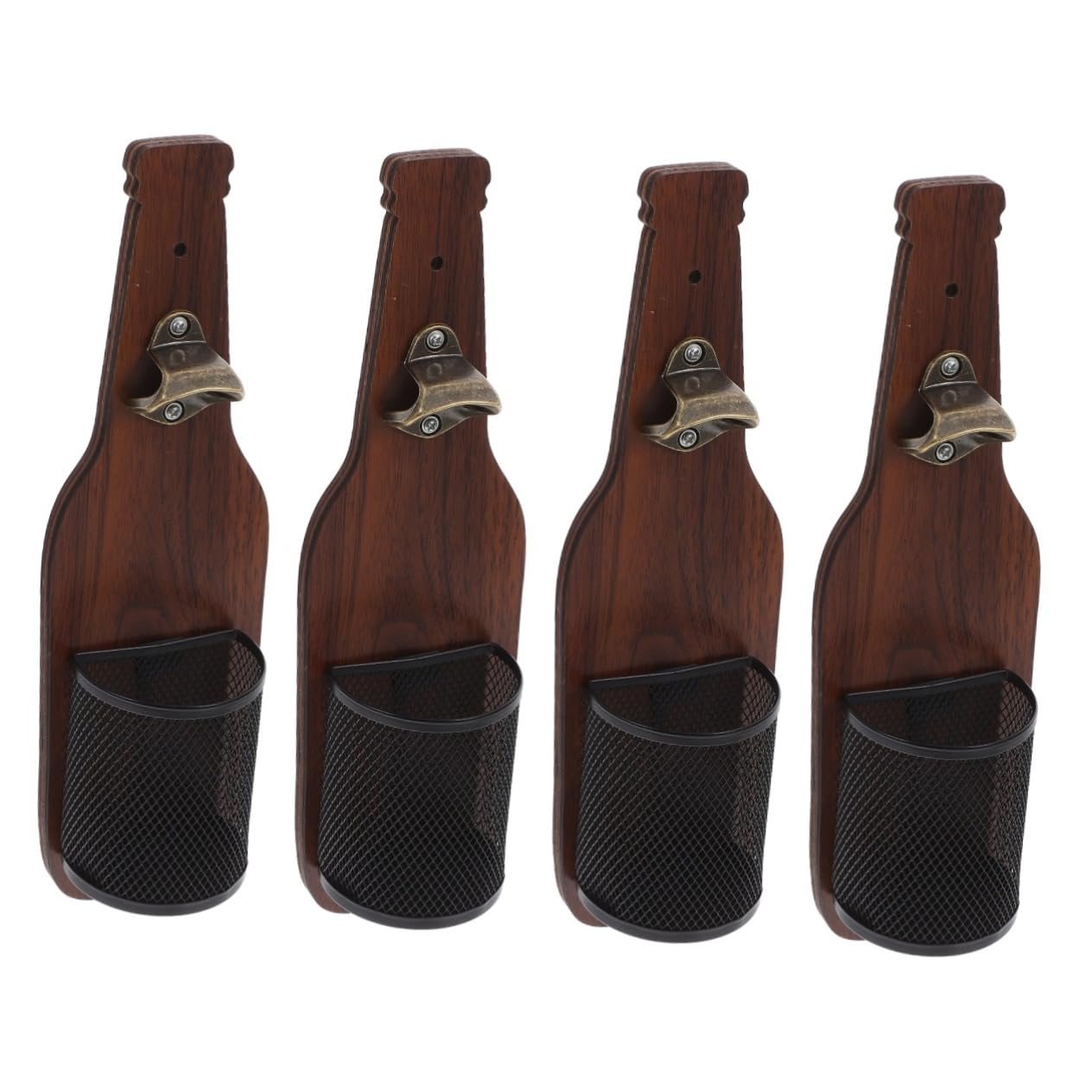 TOPBATHY 4stücke Wandmontierter Holz-flaschenöffner Mit Kronkorkenauffangbehälter Vintage Design Für Bierliebhaber Für Bar Küche Oder Partys Installieren