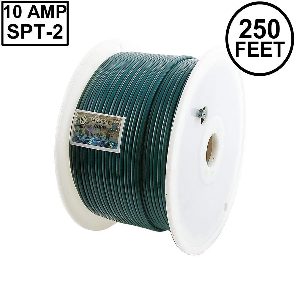 Novelty Lights 250 Foot Zip Cord Wire, Green, 18 Gauge, SPT-2