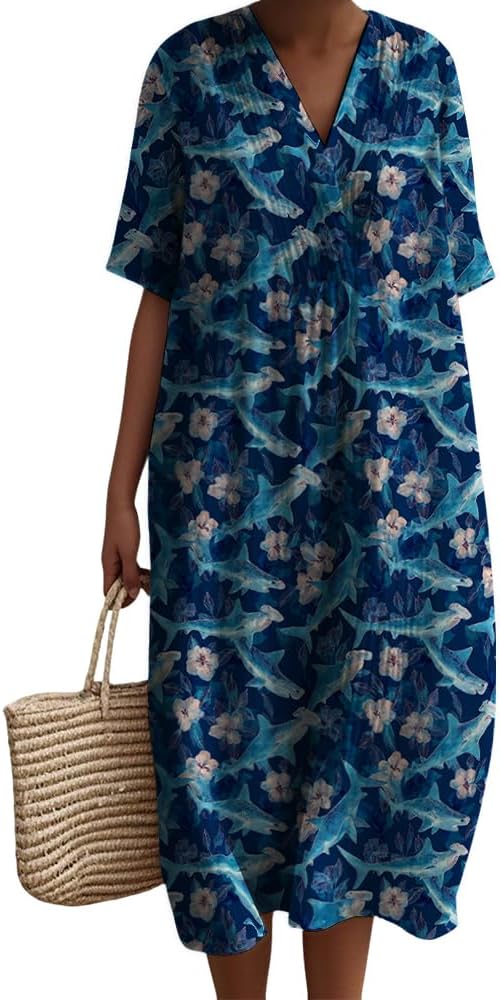 YABTF Half Sleeve Boho Midi Dresses Women Vintage Floral