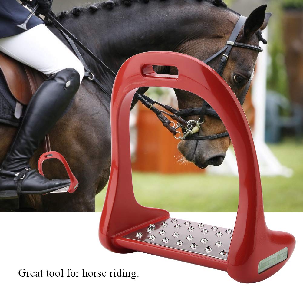 Estribo para Montar a Caballo, Almohadilla Antideslizante de Acero Inoxidable, sillín de Aluminio Ecuestre con Pintura (Rojo)