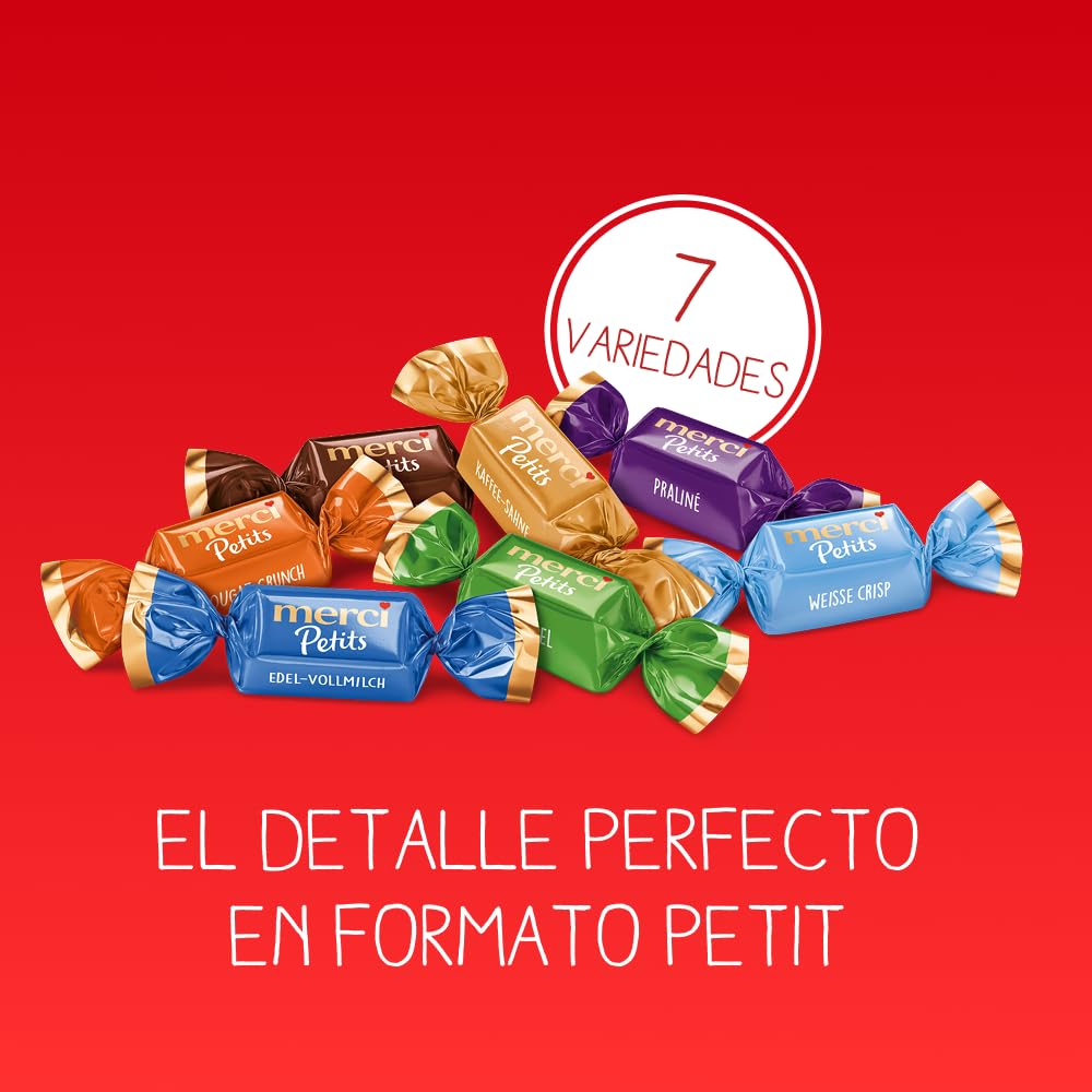 merci Petits Surtido de Chocolates – Caja de 1 kg – Caja de Bombones de Cortesía para Hoteles, Restaurantes y Cafés – 7 Especialidades – Sin Gluten y Vegetarianos – Para Compartir y Regalar