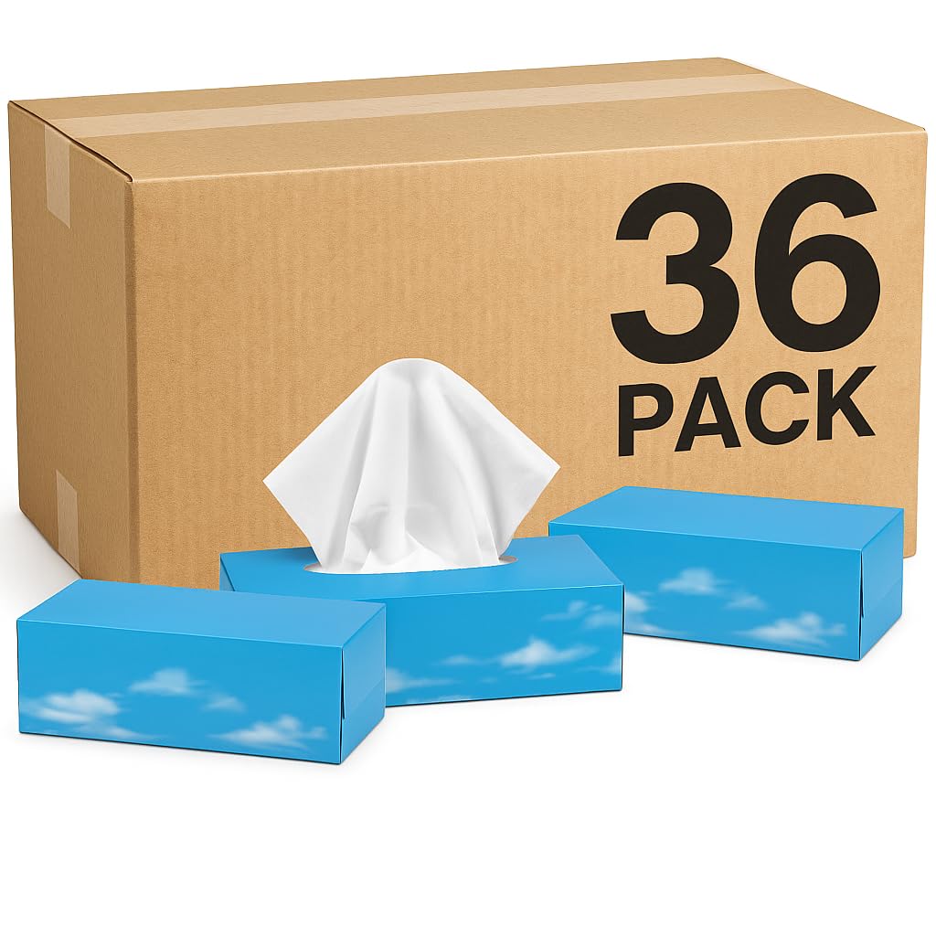 36 scatole da 100 salviette bianche morbide per il viso (3.600 in totale) | 2 strati con pellicola di plastica igienica | design facile da erogare | per casa, ufficio, hotel, scuola e cura