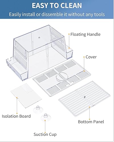 Miniatura 7 de Pawfly Caja de cría de peces de acuario Tanque de incubadora de incubadora de incubadora de acrílico con ventosas Caja de aislamiento medio para