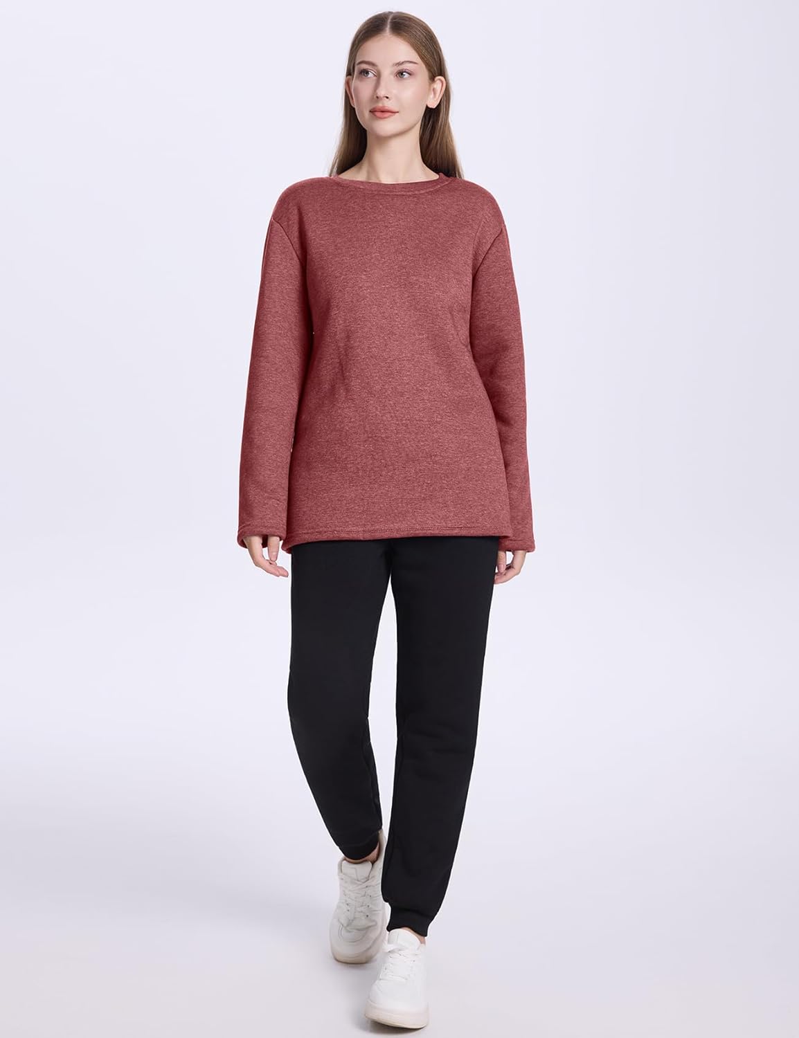 PEHMEA Women's Warm Sherpa Lined Fleece Pullover Winter Crewneck Sweatshirt Loungewear Tunic Tops