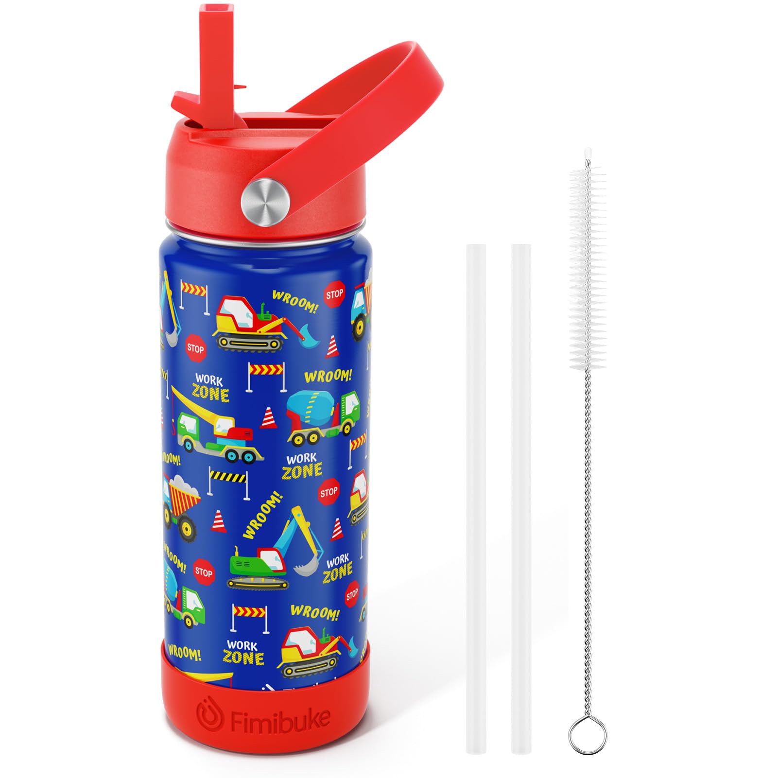 Fimibuke Kids Insulated Water Bottle, 18oz BPA FREE 18/8 Stainless Steel Kids Cup with Straw Travel Tumbler Double Wall Vacuum Leak Proof Toddler