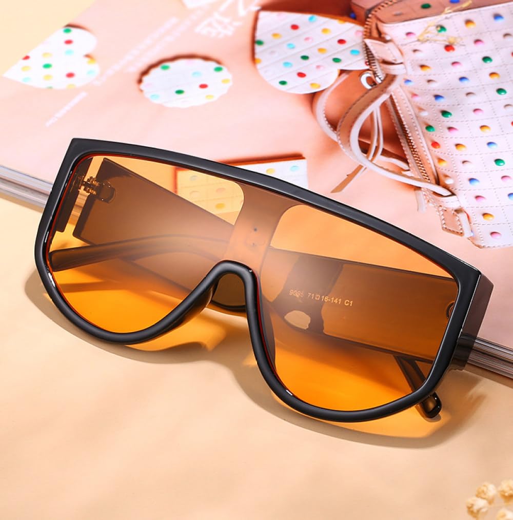 Gafas de Sol Planas de Gran tamaño para Mujer, Lentes de Sol cuadradas de una Pieza a la para Hombre, Tonos Amarillos y Verdes