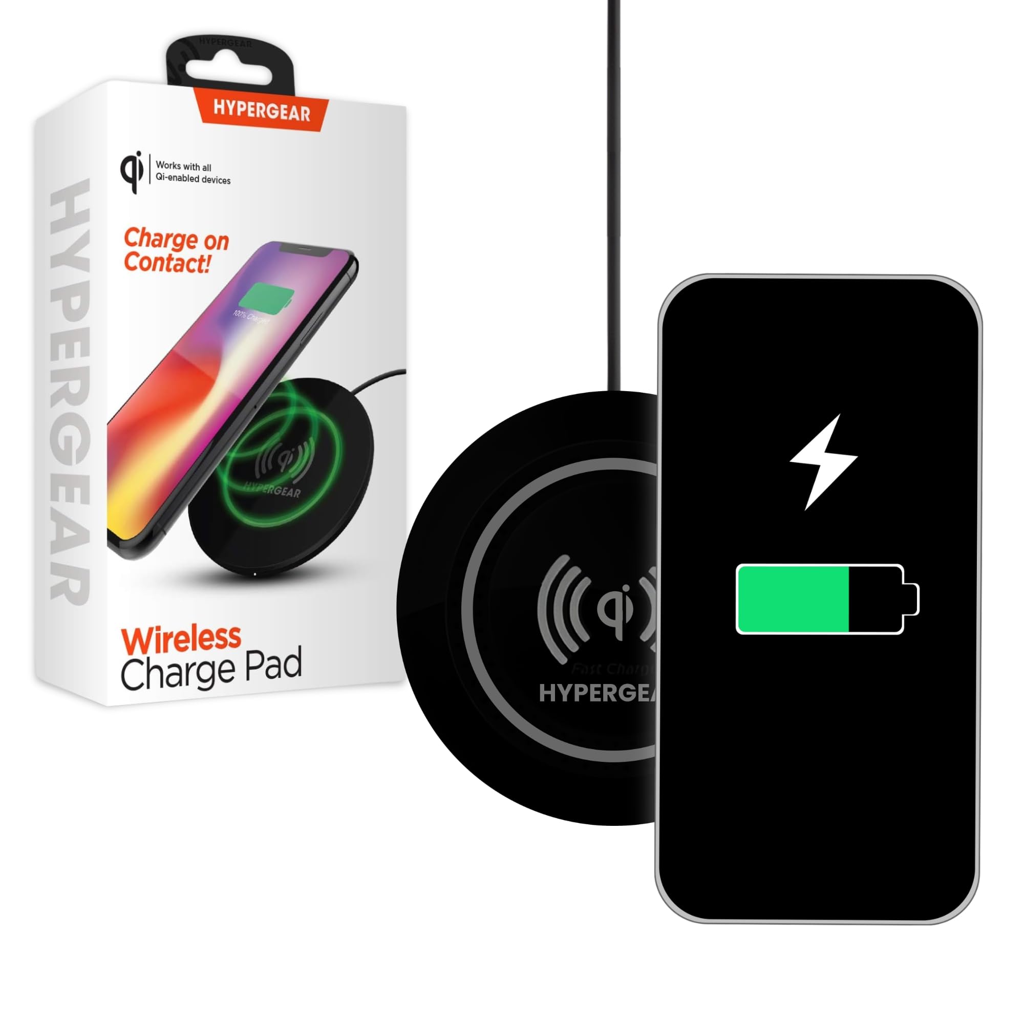 HyperGear Wireless Charging Pad - (Black) 5W Qi Wireless Charger for iPhone and Android, Flat Cell Phone Charger Pad Fast Charging with LED Power