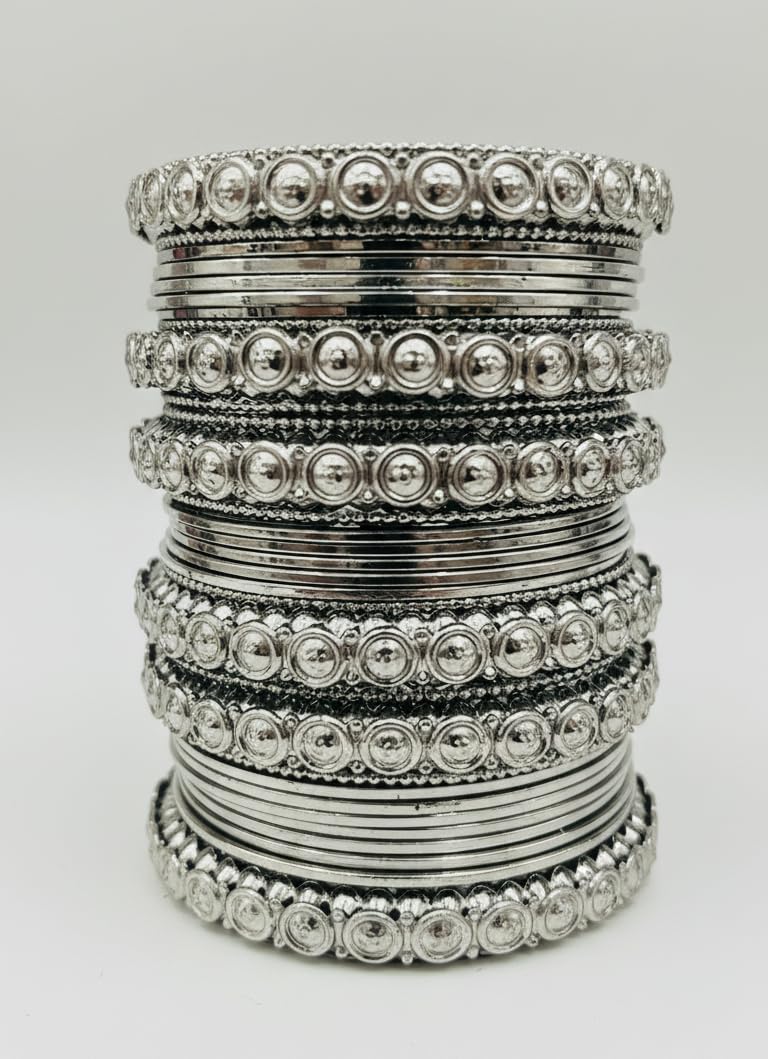Oxidised Look Jewellery Black Silver Traditional Bracelet Bangles for Women (28 bangles)-image-39