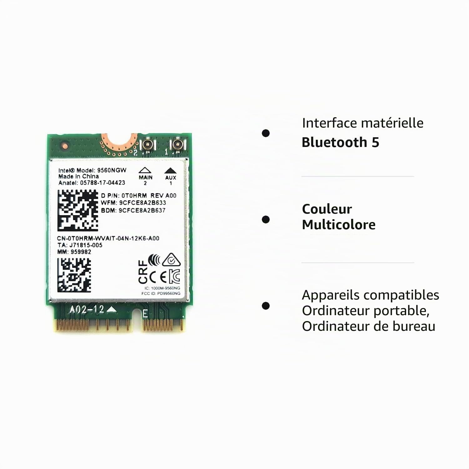 Intel Wireless-AC 9560, M 2 2230, 2X2 AC+Bt, Gigabit, pas de Vpro