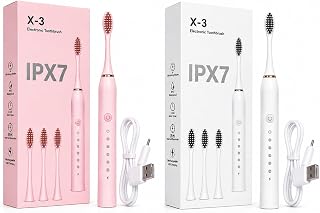 Electric Sonic Toothbrush for Adults – USB Rechargeable, IPX7 Waterproof, 5 Cleaning Modes, 4 Brush Heads (1PINK + 1WHITE)