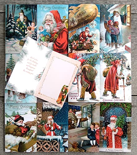 Image of PIXILUV WINTER CHRISTMAS (Pack of 12) Notecards Small Greeting Cards # Wintery Christmas Scenes and Santa Claus ~ Vintage Christmas Postcards Reprint