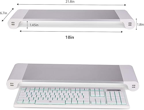 Miniatura 6 de PG Soporte elevador de monitor plateado con puertos de carga USB de 4 puertos, práctico organizador de teclado, organizador de escritorio para