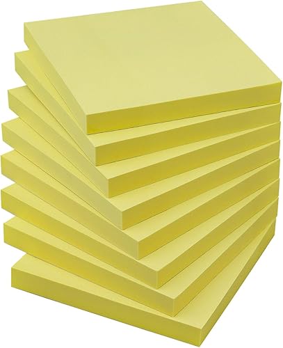 Notas adhesivas de 3 x 3 pulgadas, notas autoadhesivas de colores brillantes, 8 blocs, 80 hojasbloc (amarillo)