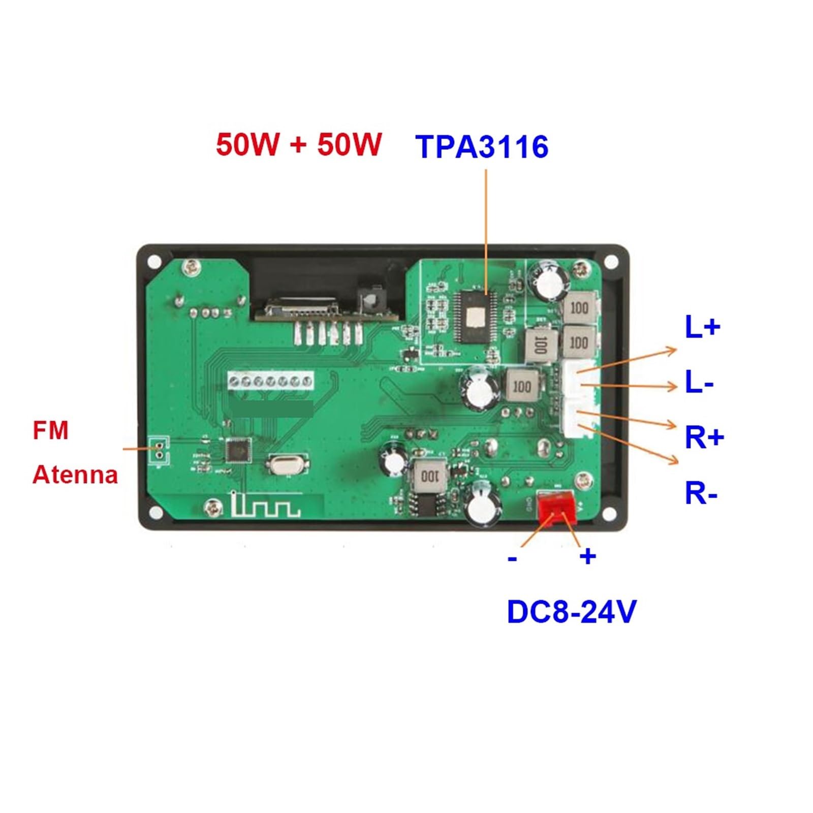 Módulo Decodificador De Reproductor De Placa De Amplificador De Potencia Digital De Audio Bluetooth Pequeño Pero poderoso(Y05-B-01)