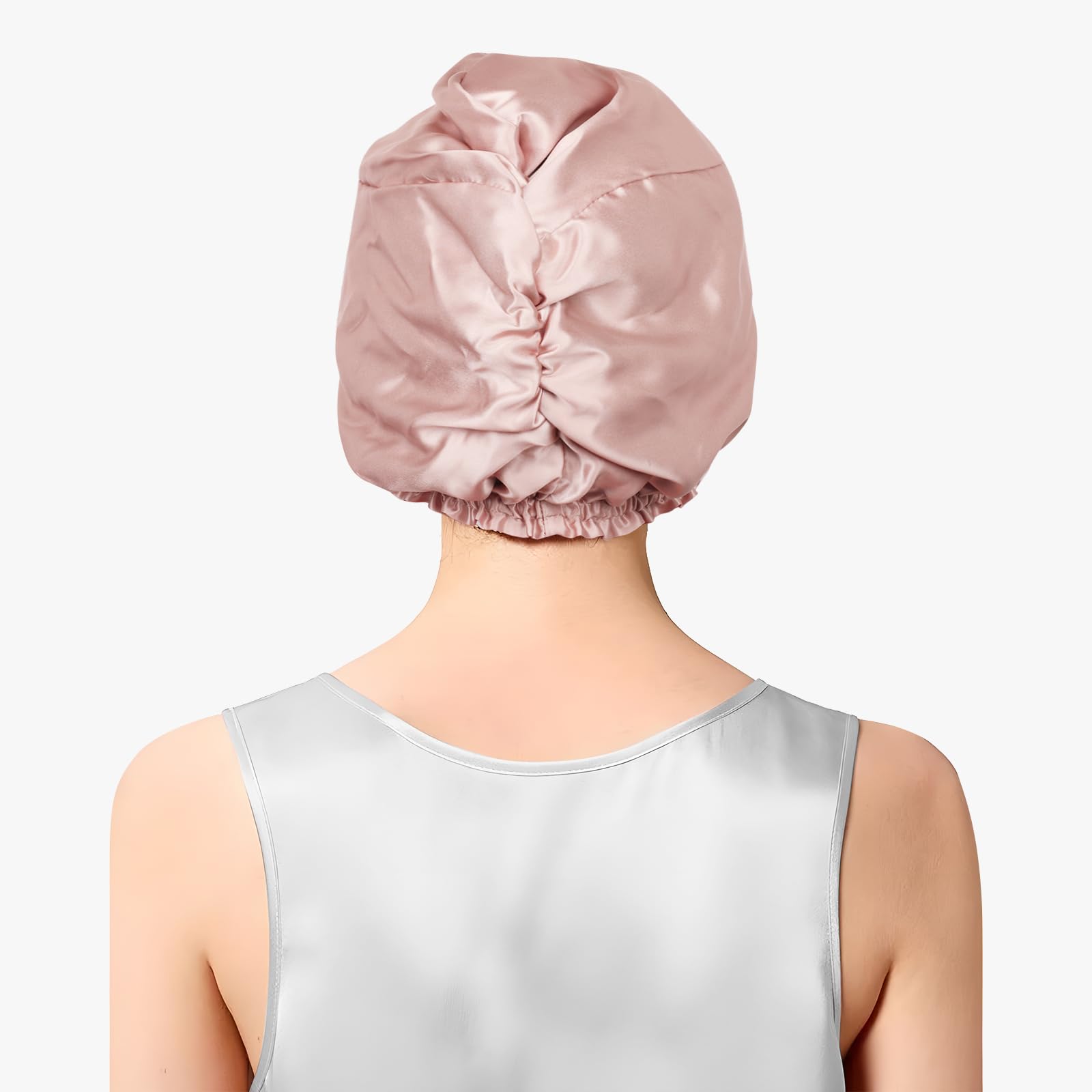 SILKTALE 100% Mulberry Silk Bonnet for Sleeping Sleep Cap for Women/Men,Double Layer 19 Momme Grade 6a Turban for Curly Hair Pink - Image 4