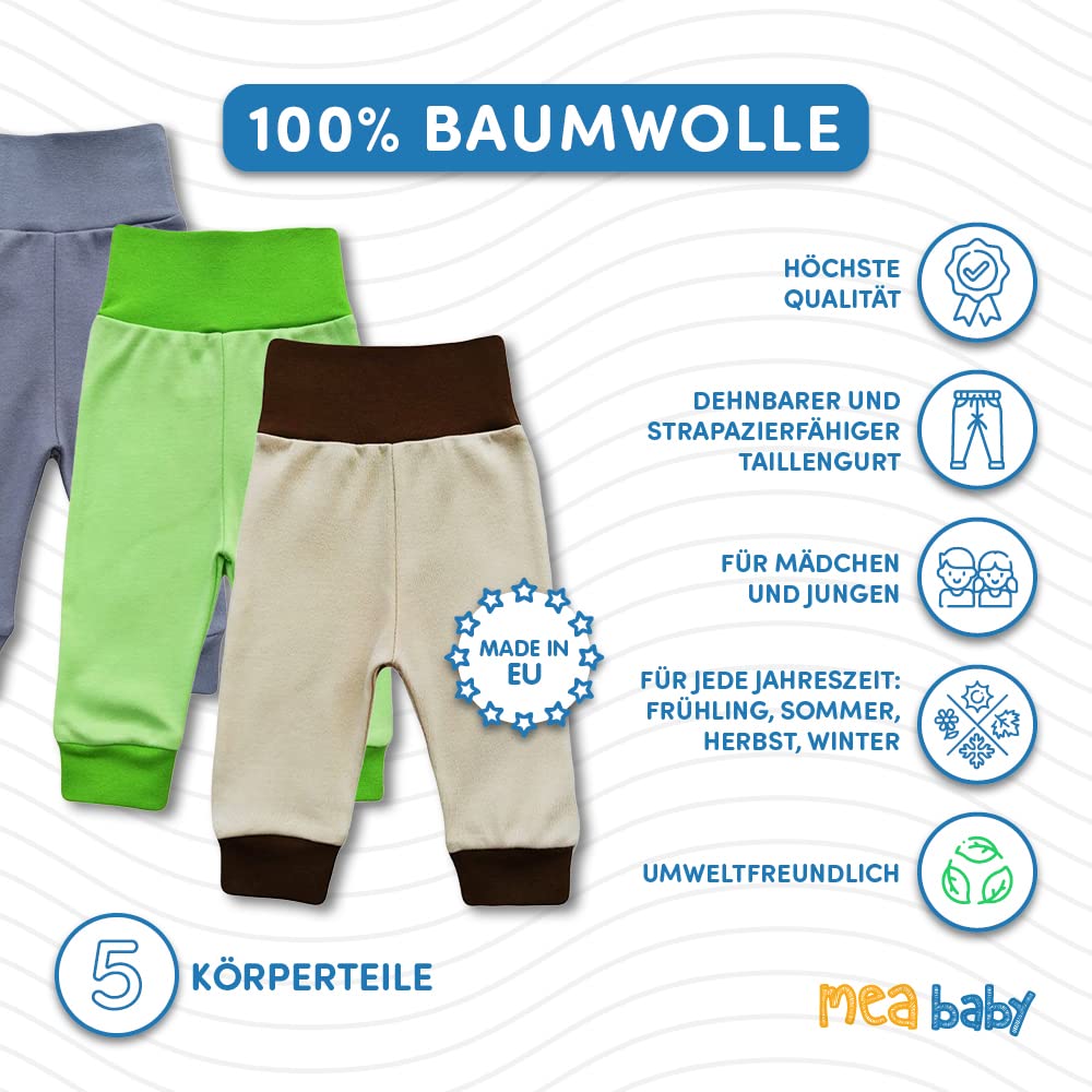 MEA BABY Pantaloni Unisex per Bambini, in 100% Cotone, Confezione da 5 Pezzi, per Ragazzi e Bambine, Pantaloni