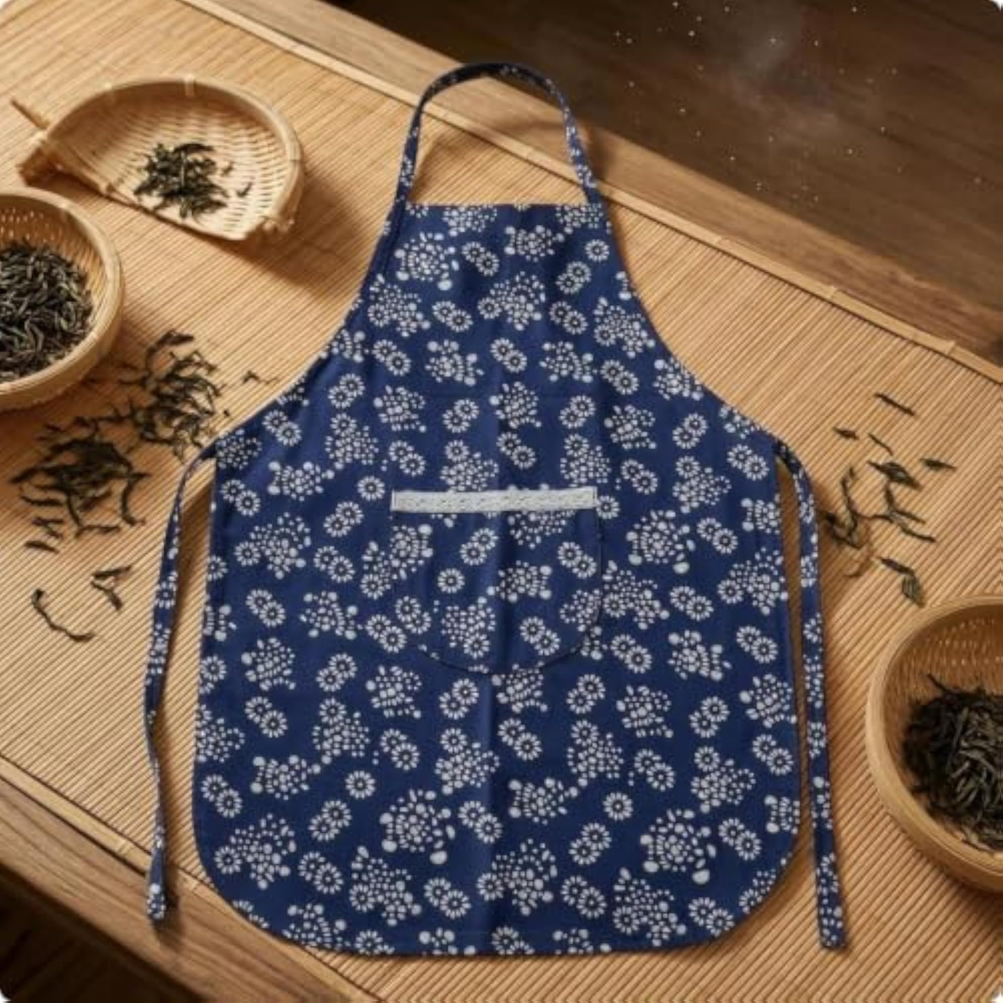 Floral Apron with Neck Loop and Waist Ties