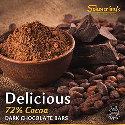 Schmerling's Dark Swiss Kosher Chocolate - 72% Cocoa - All Natural Chocolate - Vegan - Gluten Free - Paleo - Non Gmo - Non Dairy - Gourmet Parve Chocolate - Kosher Ou - 3.5Oz Each - Pack Of 5 #TOP2