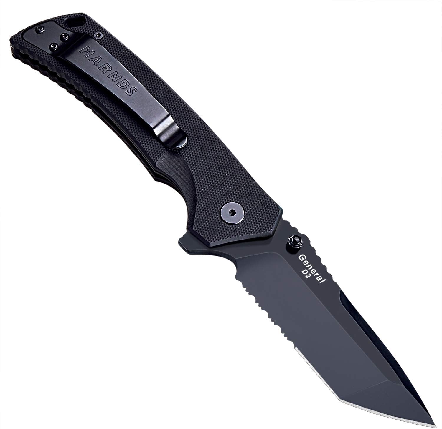 Harnds Warrior/General Tactical Folding Knife with D2 Steel Blade G10 Handle Fipper Opening (tanto point+black titanium+combination)