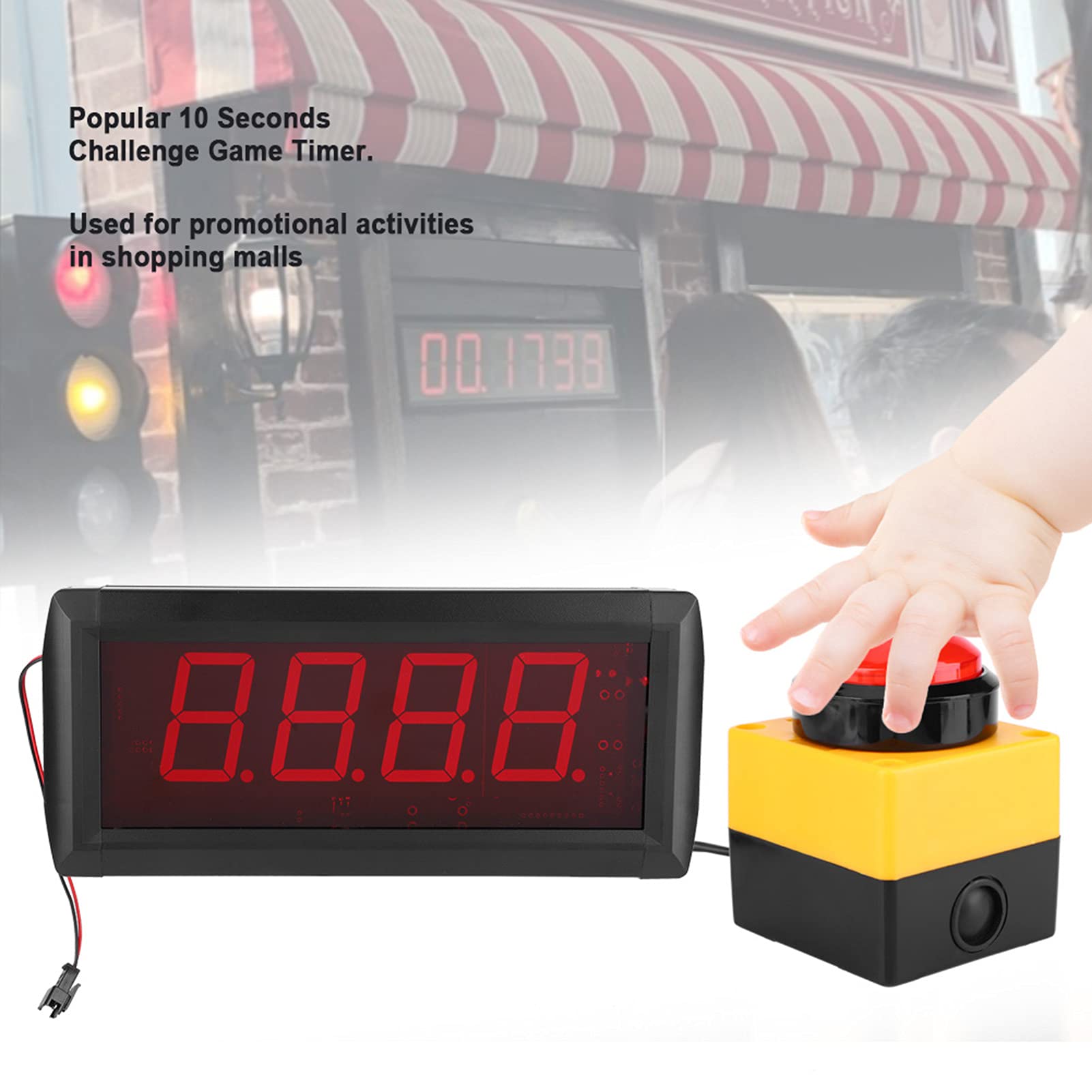 10-Sekunden-Challenge-Spiel-Timer, LED-Display, Fernbedienung, Kompakte Größe, Sichtweite Bis zu 15 m. Ziehen Sie den Kundenstrom in Einkaufszentren an (EU-Stecker)