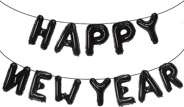 Black Happy New Year Balloons, 16 Inch Happy New Year Foil Letter Balloons, 2026 New Years Decorations for 2026 New Years Eve Decor
