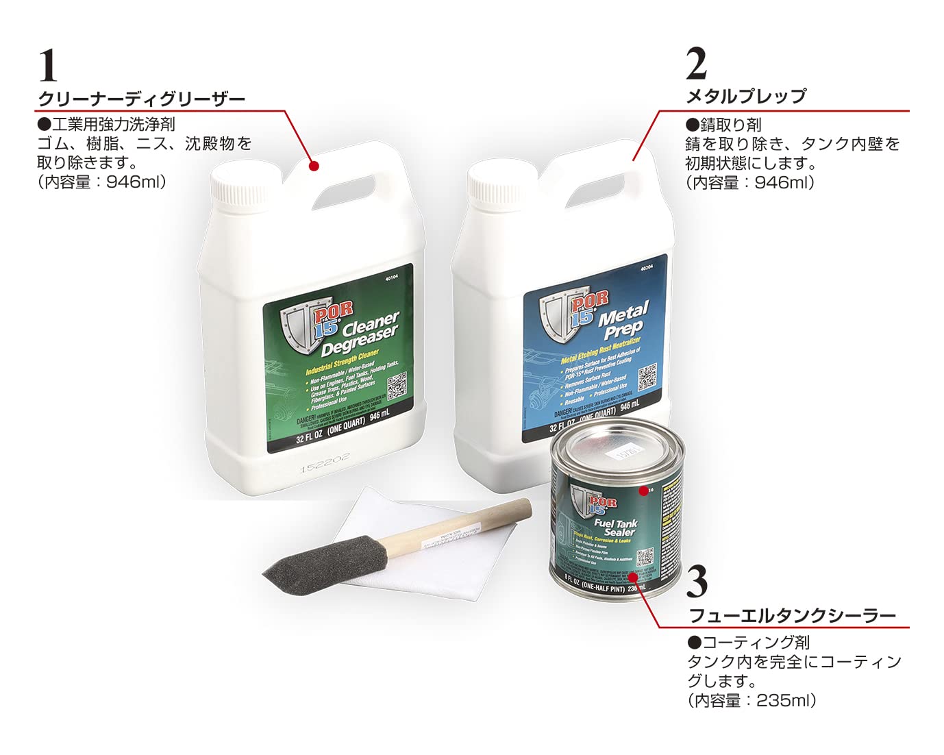 Amazon.co.jp: キタコ(KITACO) タンクリペアキット POR15 洗浄剤