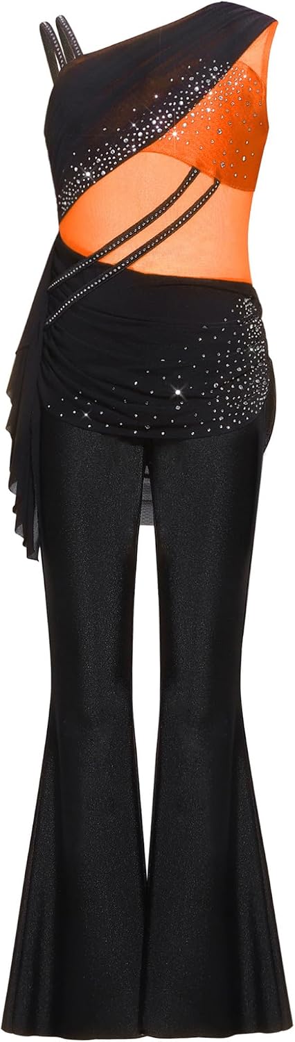 JanJean Girls Figure Ice Skating Jumpsuit Dance Competition Outfit Sparkly Gymnastics Leotard for Stage Performance