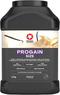 MaxiNutrition - Progain, Vanilla - Whey Protein Powder for Size & Muscle Mass – Low Sugar, Vegetarian-Friendly, 37g Protein, 508 kcal per Serving, 1.2kg