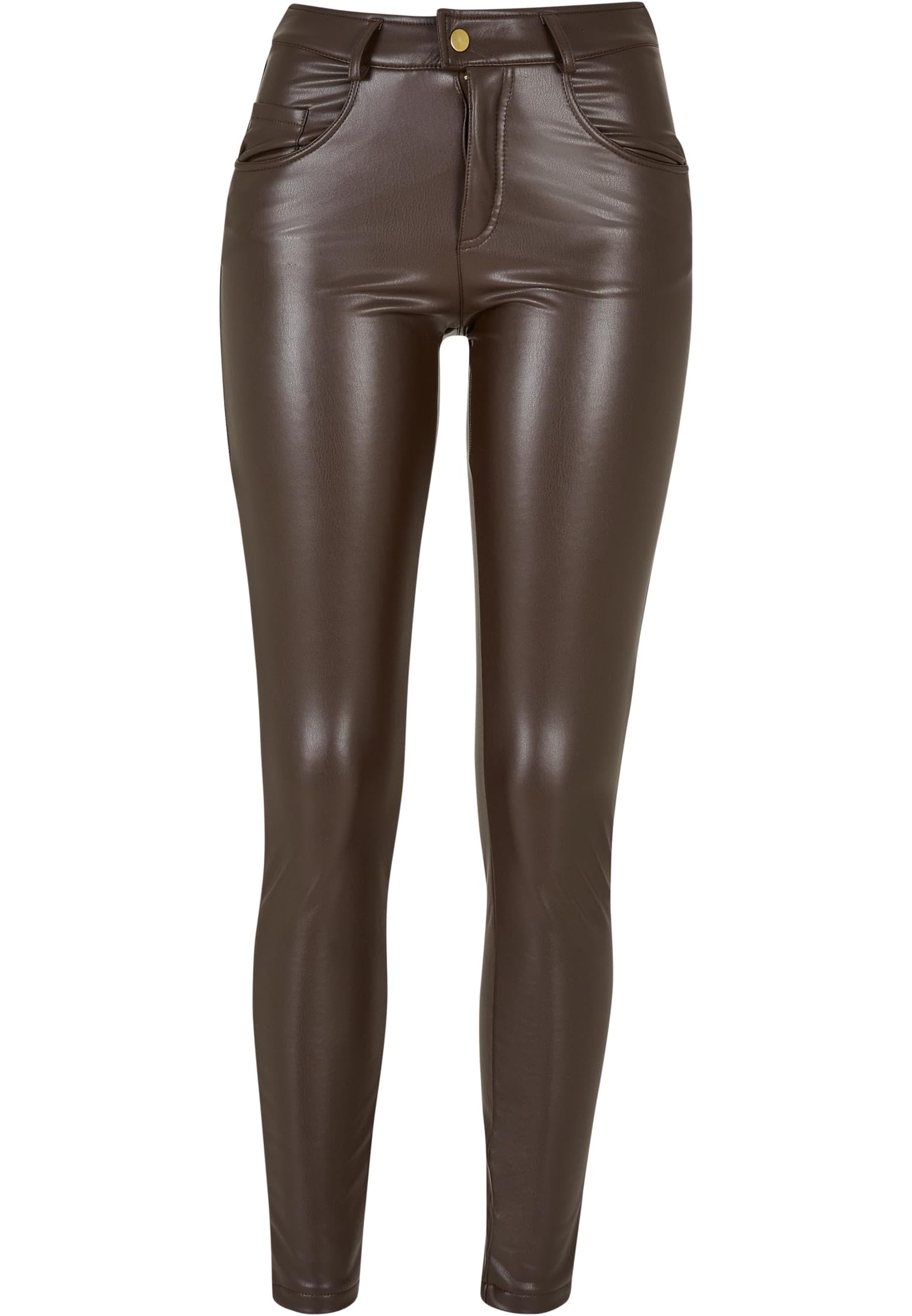 Urban Classics Ladies Mid Waist Synthetic Leather Pants - Spodnie Kobiety