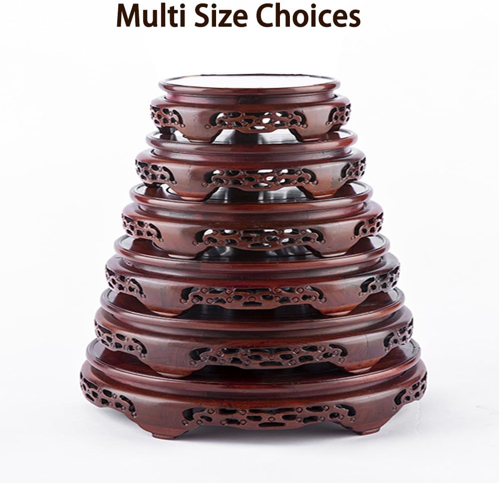 GOLDY&WENDY Rosewood Round Stand Trophy Collected Stones Crystal Beloved Ornaments Sturdy Heightened Display Base (8.8in Inside Diameter)