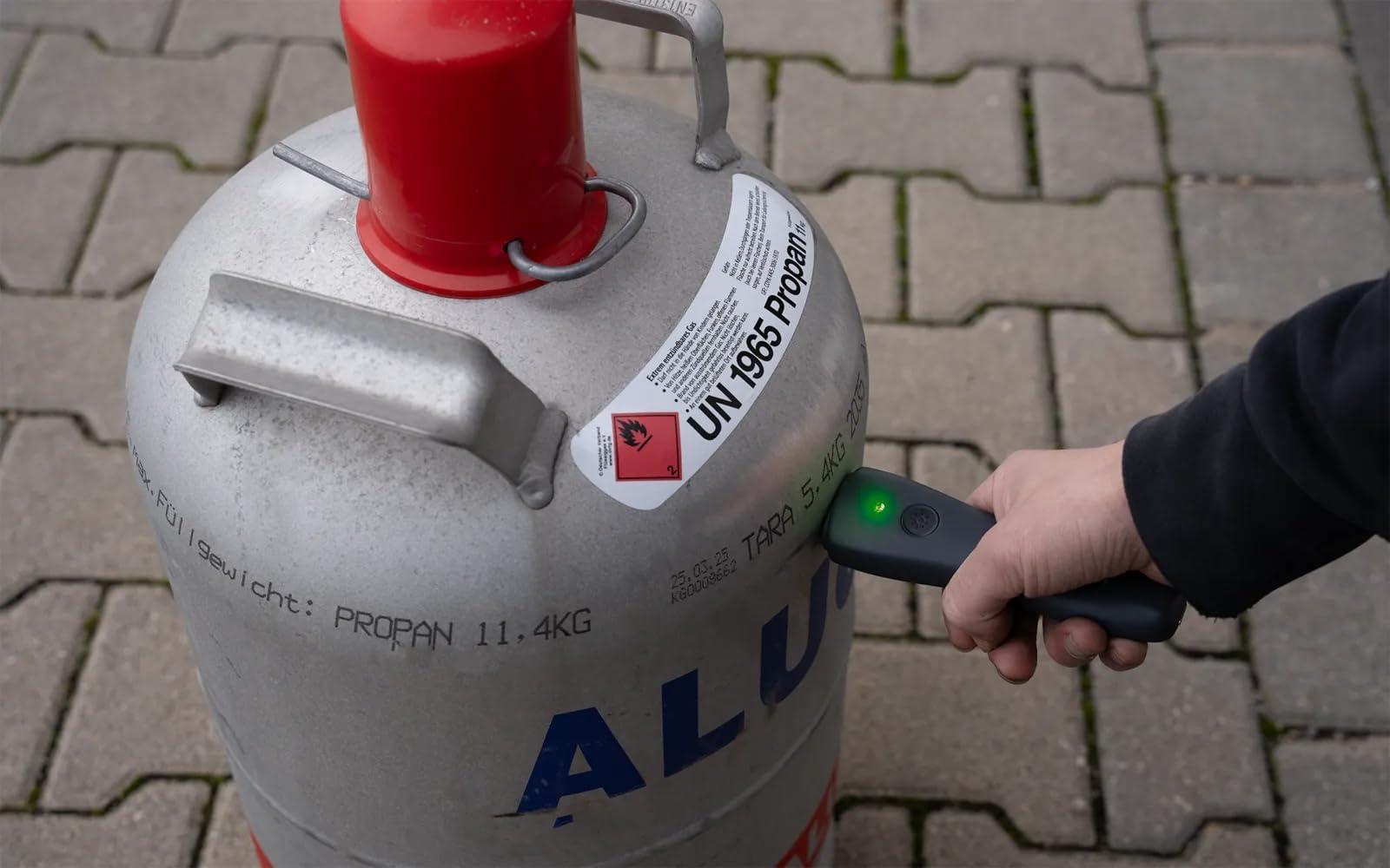 Berger CH410 - Indicador de Nivel de Gas para Botellas de Aluminio y Acero, Medidor con USB-C, Linterna LED, Diámetro 200-350 mm, Batería de Polímero de Litio
