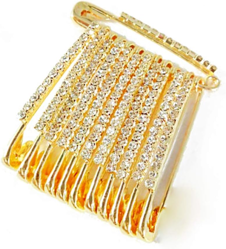 Satre Online and Marketing Golden Colour Diamonds Designer Safety pin Saree pin one Side of Safety pin - 12 Pack
