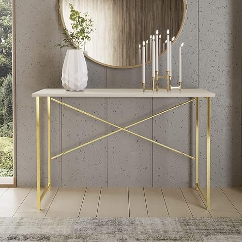 Aparador Steel 76 cm Estilo Industrial com Pés em Aço Cor: Dourado/Off White