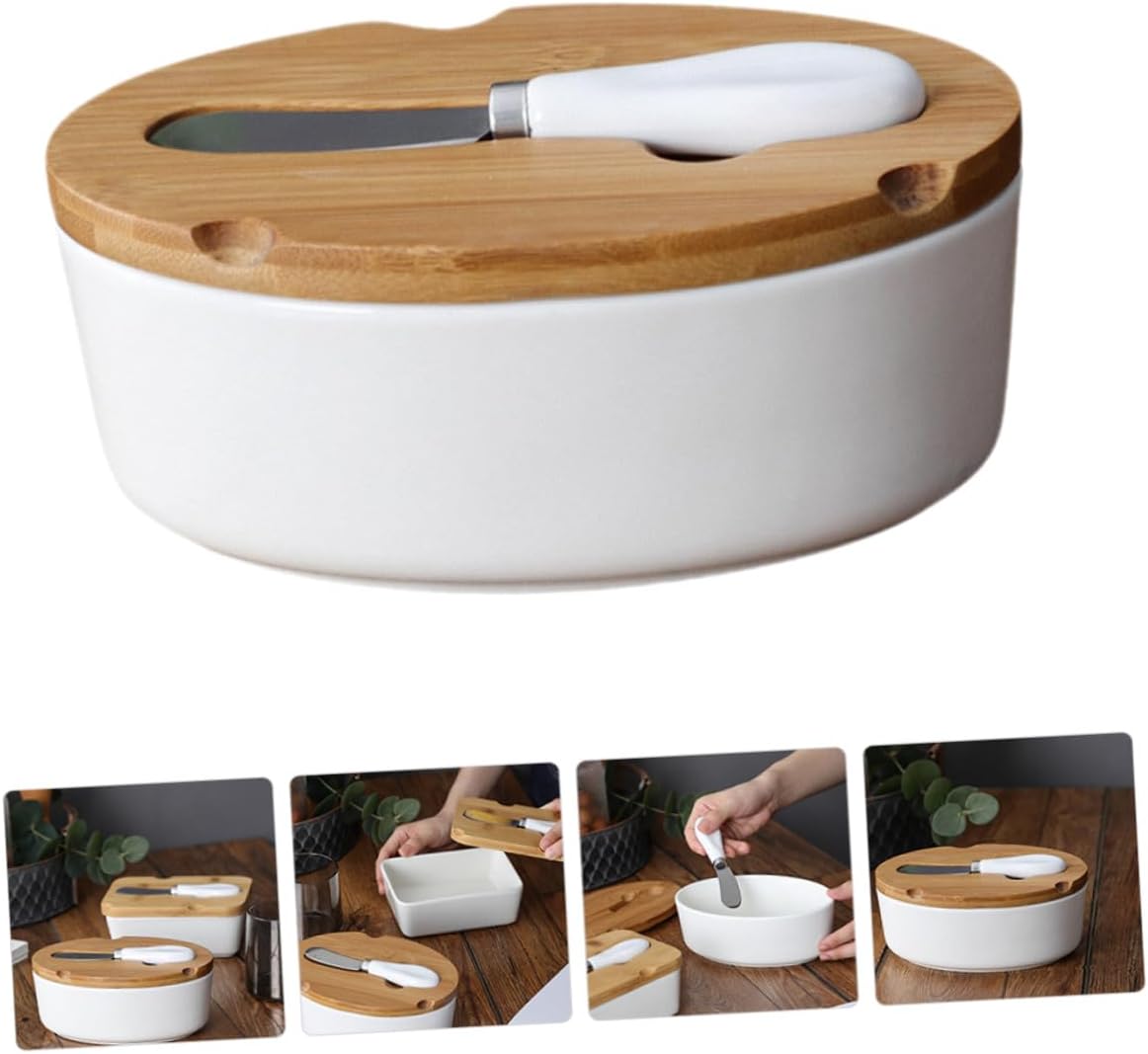 Ceramic Butter Storage Box with Lid and Slicer, Oval Nordic Style Butter Dish for Home Tableware and Cheese Preservation