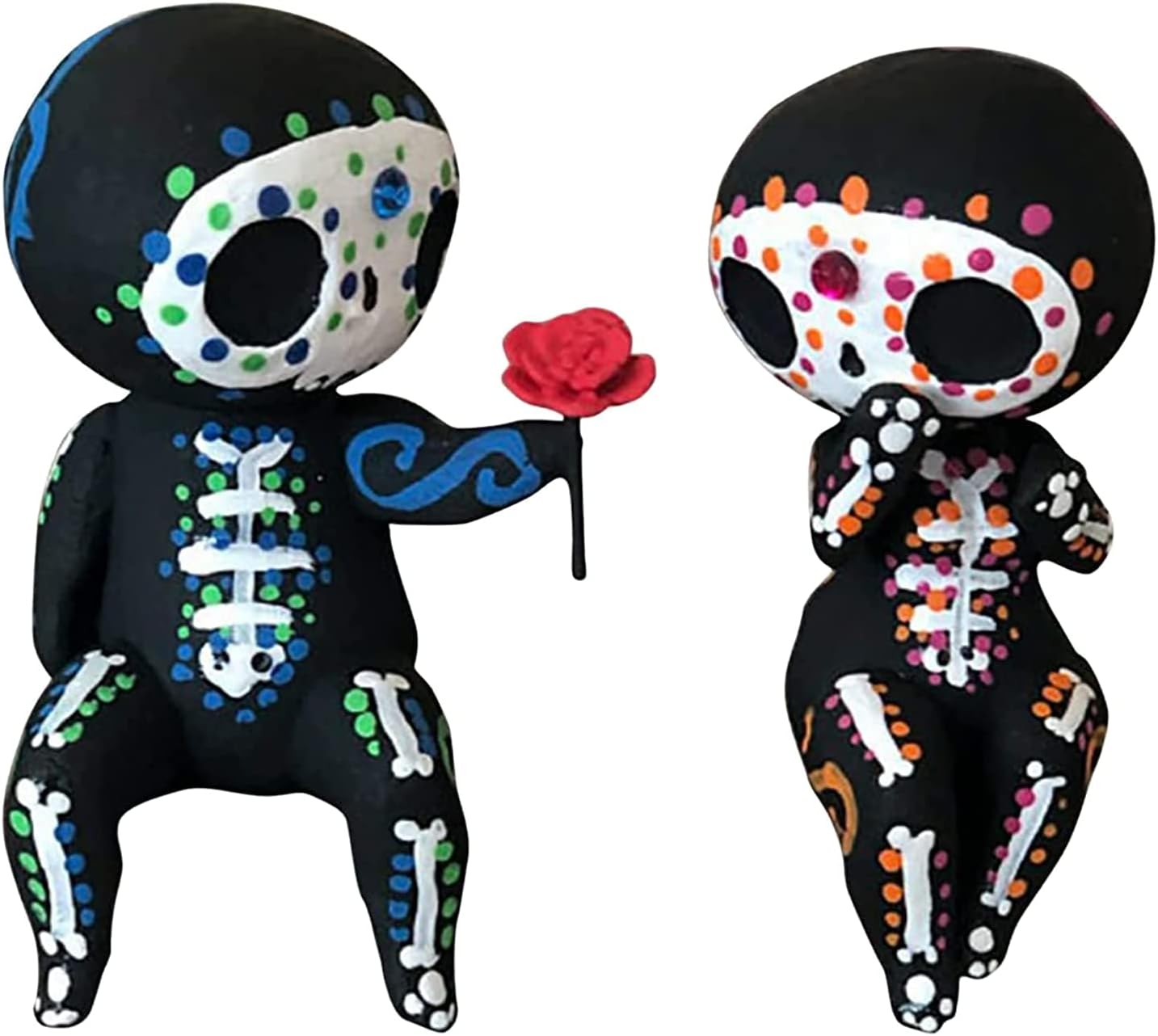 Sugar Skull Figurines, Lovely Resin Crafts Sugar Skull Couple Statue Decor, Resin Skeleton Couple Figurine Gothic Tabletop Ornaments for Mother's Day and Valentine Home Decoration