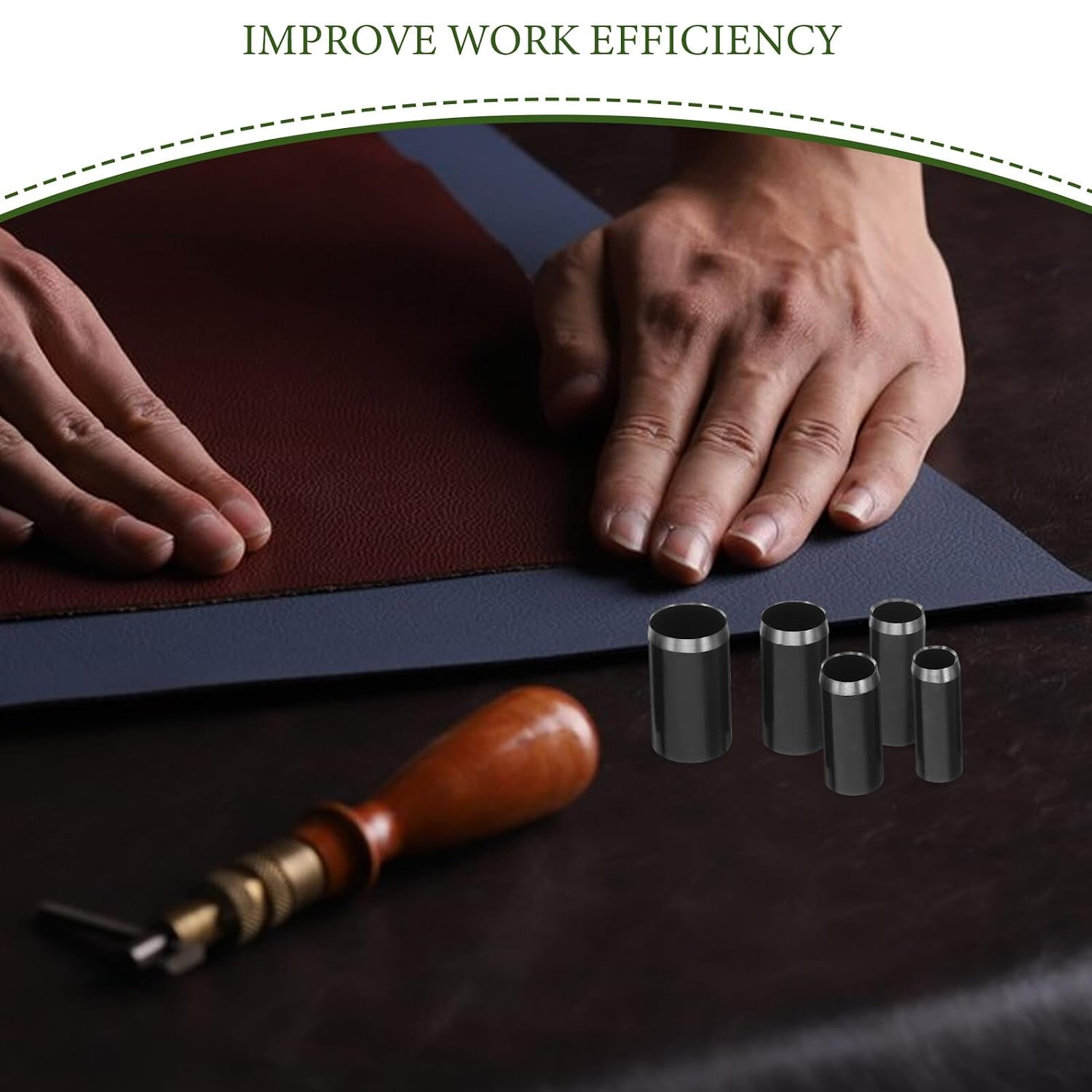 Beavorty 15pcs Round Hollow Leather Punch Cutter Set, High-Carbon Steel Metal Round Punch Tools for DIY Leathercraft, Belt and Pu Leather Hole Punching with Storage Box