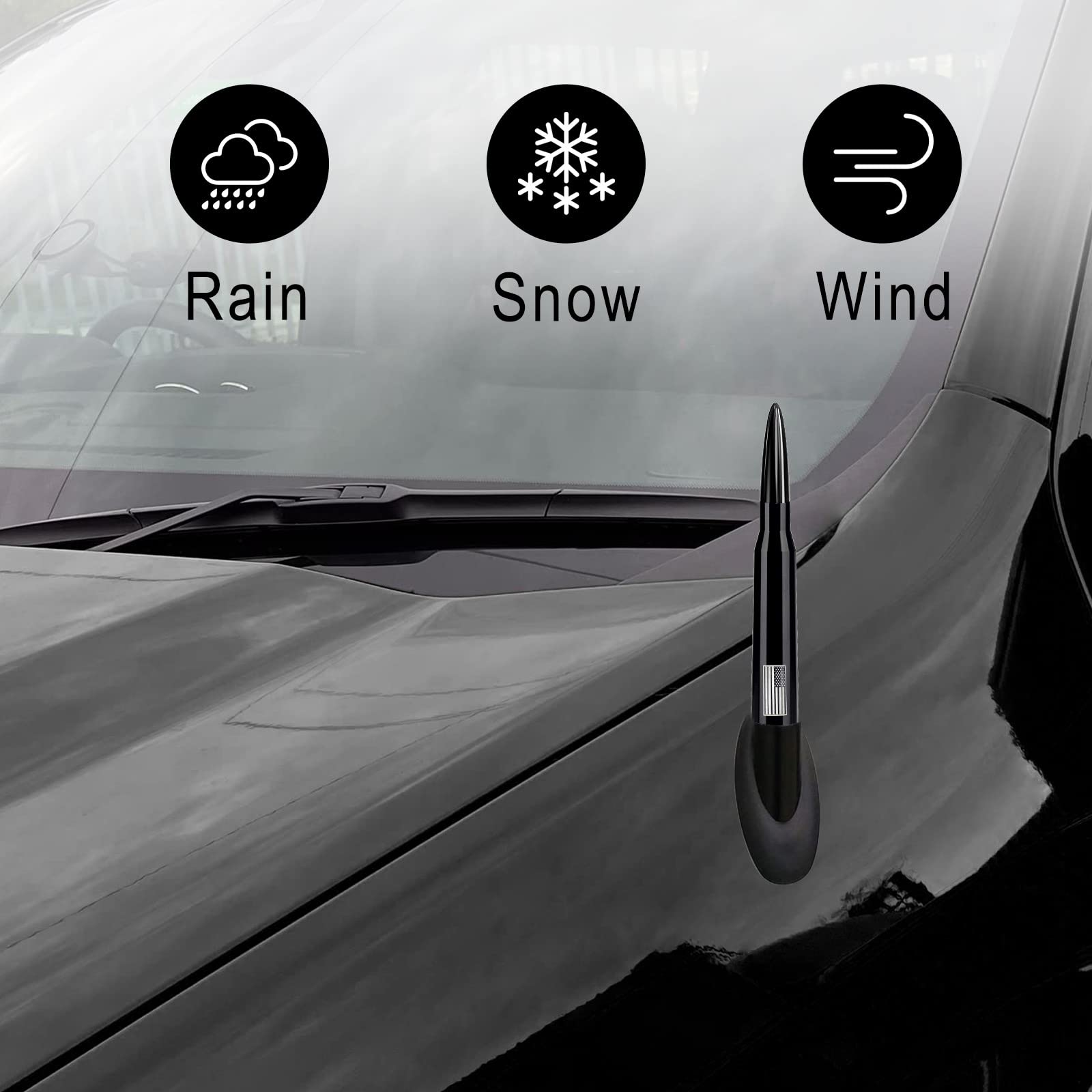 yonwait Pack-1 Car Truck Bullet Antenna American-Flag for GM Chevy Silverado 1500 2500 3500 HD Avalanche GMC Sierra 1500 2500 3500 Denali Heavy Duty Pickup Trucks Accessories (Black)