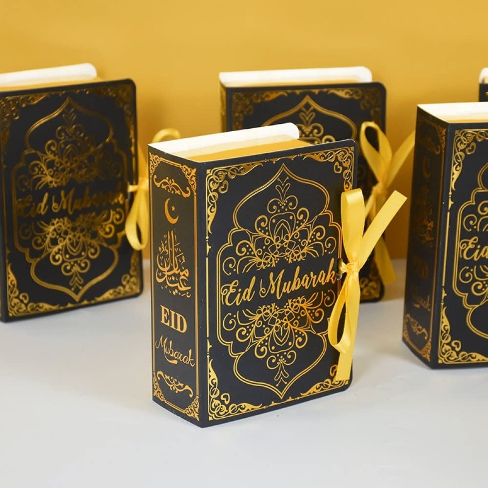 12 stuks Ramadan Eid Mubarak snoepdoos zwart gouden traktatiedozen islamitische Ramadan feestdozen gouden papieren geschenkdozen voor moslim Ramadan Mubarak feestdecoraties