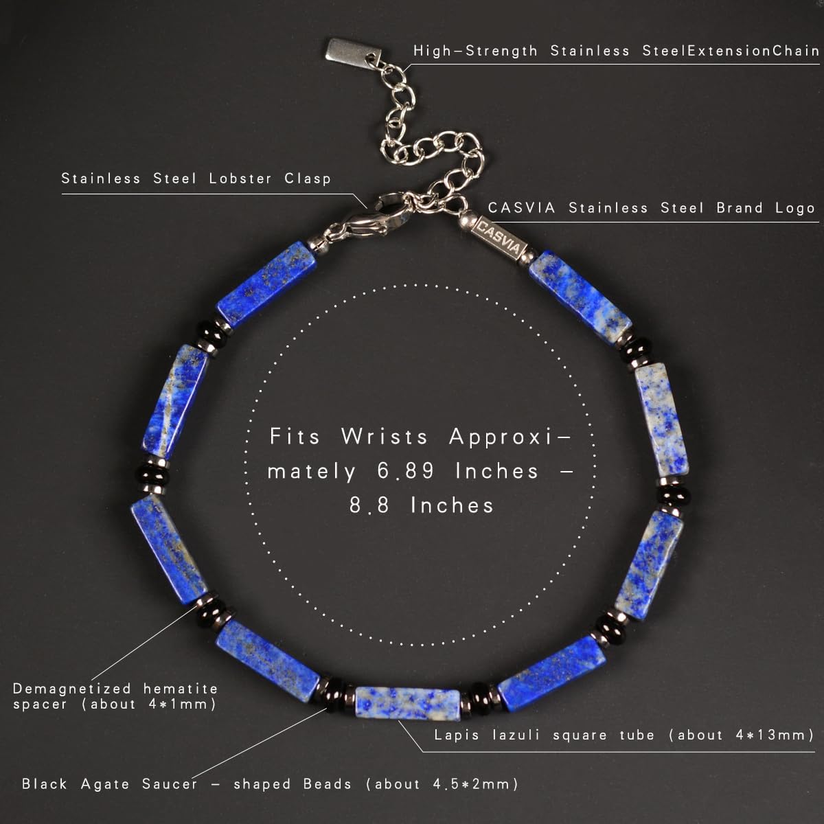 chakra protection mens bracelet features lapis lazuli matched with hematite and black agate Equipped with a stainless steel adjustable chain ideal mens jewelry for yourself father and friends - Image 7