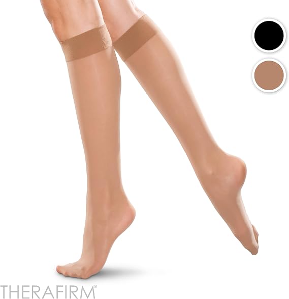 THERAFIRM Knee High Support Stockings - 20-30mmHg Moderate Compression Nylons (Black, Large)