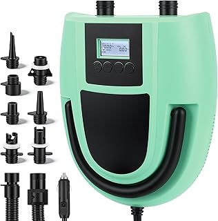 Sup Elektrische Pumpe, 12V-Pumpe mit Auto-Abschaltung, 20 PSI Einstellbarer Druck & Digitalanzeige – Elektrische Luftpumpe mit 7 Düsen für Boote, Luftmatratzen, Pools & Schlauchboote (Grün)