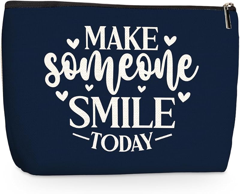 Necessaire de maquiagem jealance com zíper, estampa Smile 1647, azul