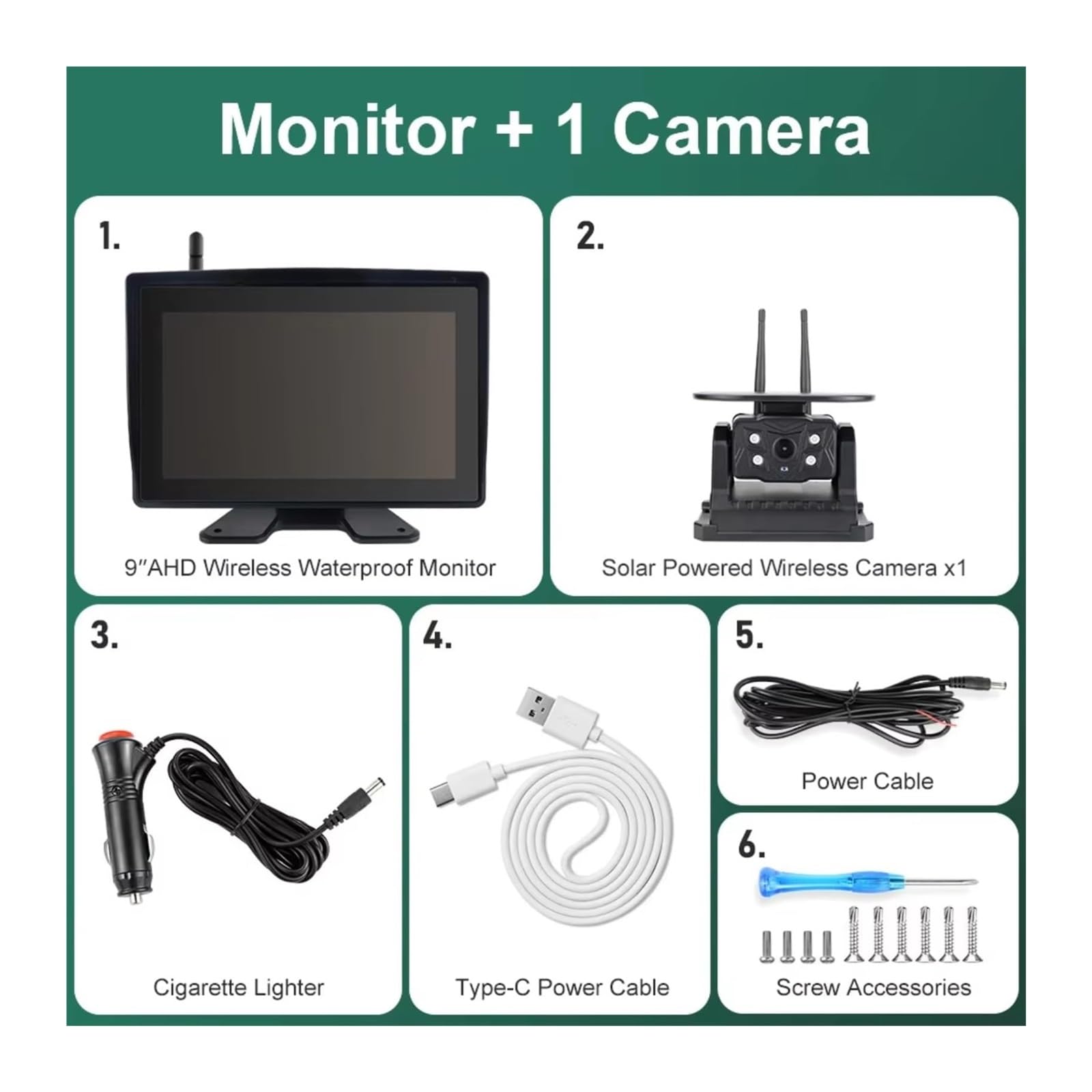 Grabador DVR Táctil Inalámbrico 9 Pulgadas Resistente Al Agua Monitor BSD Cámaras Imán Solar Camiones Remolques Autocaravanas Cámara de Respaldo