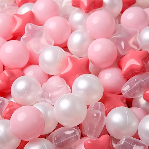 Miniatura 101 de TRENDPLAY Pelotas de bolas de estrella 50, 100, 200, 500, para niños pequeños, formas de pelotas para niños y niñas, diversión, fiesta de Rosa